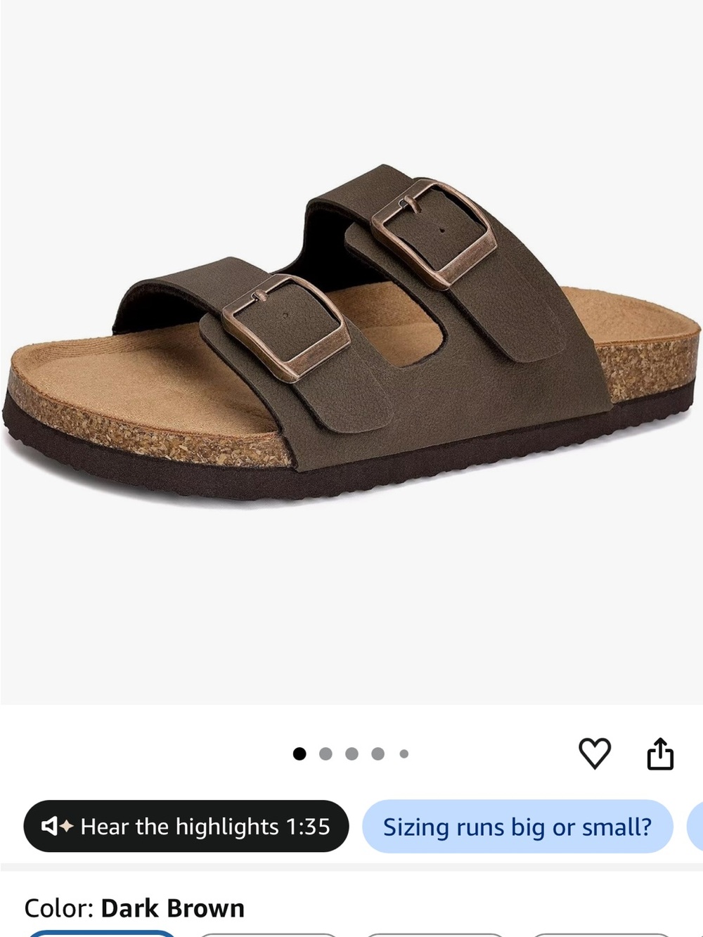 Kids Dark Brown Double-Buckle Slide Sandal by